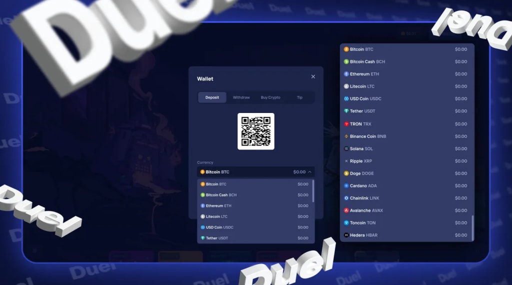 Screenshot of the Duel wallet and cashier screen